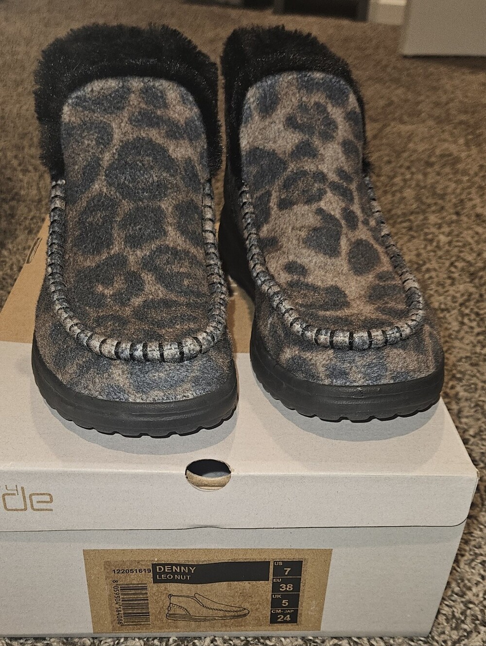Hey Dude Denny Leo Nut Leopard Print Ankle Booties